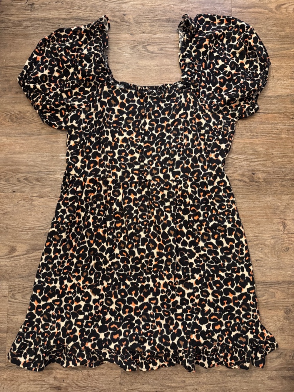 Leopard Print Puff Sleeve Midi Dress - Black & Brown